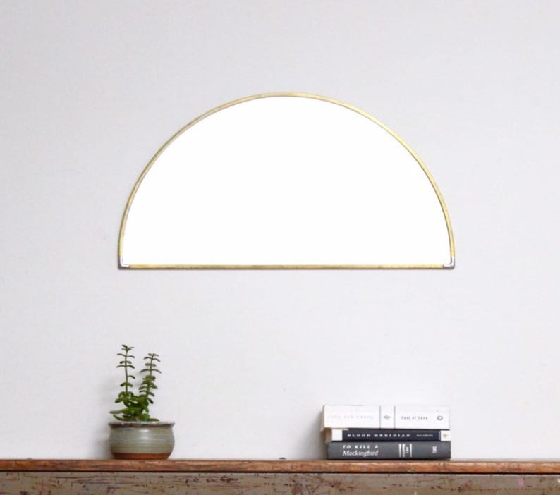 Half Circle Mirror Brass Border Handmade Wall Mirror Round image 0