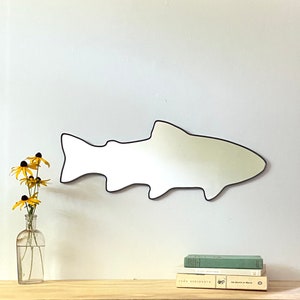 Trout Mirror / Handmade Wall Mirror Art Shape Outline Decor Miroir Rainbow Brook Brown Cutthroat Trout Fly Fishing Angling Angler image 2