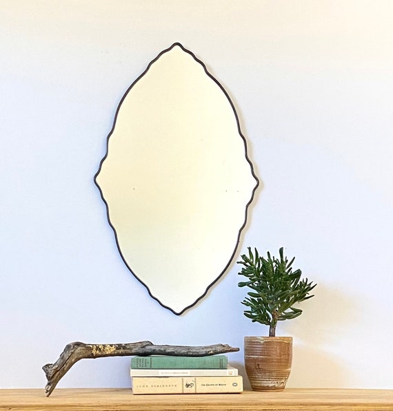 Large Oval Scalloped Mirror Handmade Wall Mirror Ornate Organic Wall Mirror Miroir 13" x 22"