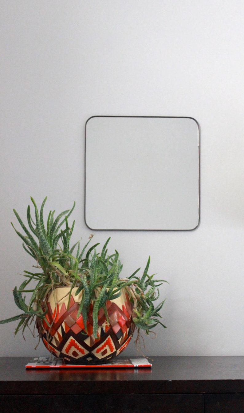 Square Wall Mirror with Rounded Corners Cube Shaped Plain Simple Accent Metal Lead Frame 14 image 4