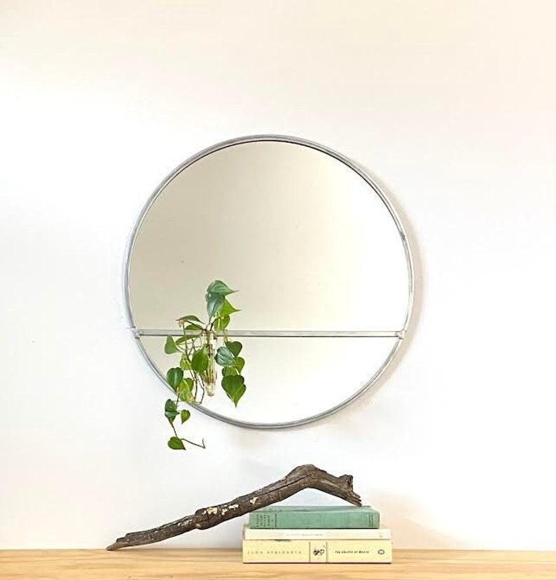 Circle Mirror Plant Propagator Handmade 18 Round Wall Mirror Modern Silver Metal Frame Flux Glass House Plant Flower Vase Propagation image 1