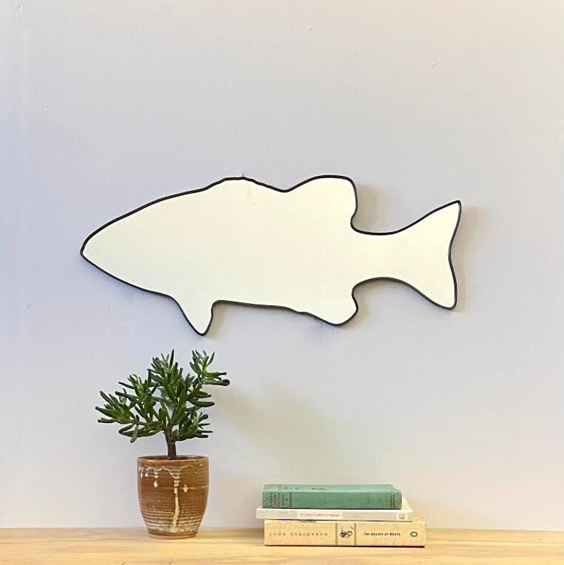 Smallmouth Bass Mirror / Handmade Wall Mirror Art Shape Outline Fly Fishing Angling Gift For Angler Fisherman Lake House Decor Cabin image 1