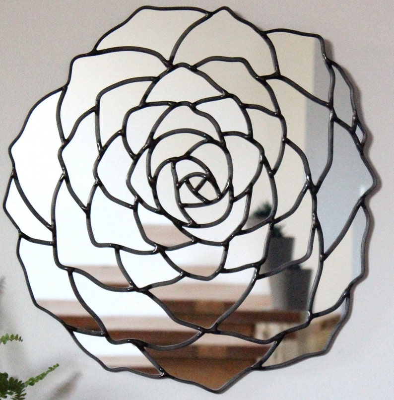 Succulent Flower Wall Mirror Organic Round Oval Handmade Wall Mirror Plant Wall Art image 4