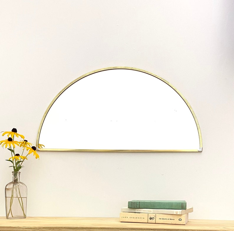 Half Circle Mirror Brass Border Handmade Wall Mirror Round Mirror Oval Modern Gold Metal Frame Flux Glass Etsy TV Television Commercial image 1