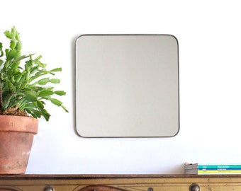 Square Wall Mirror with Rounded Corners Cube Shaped Plain Simple Accent Metal Lead Frame 14"