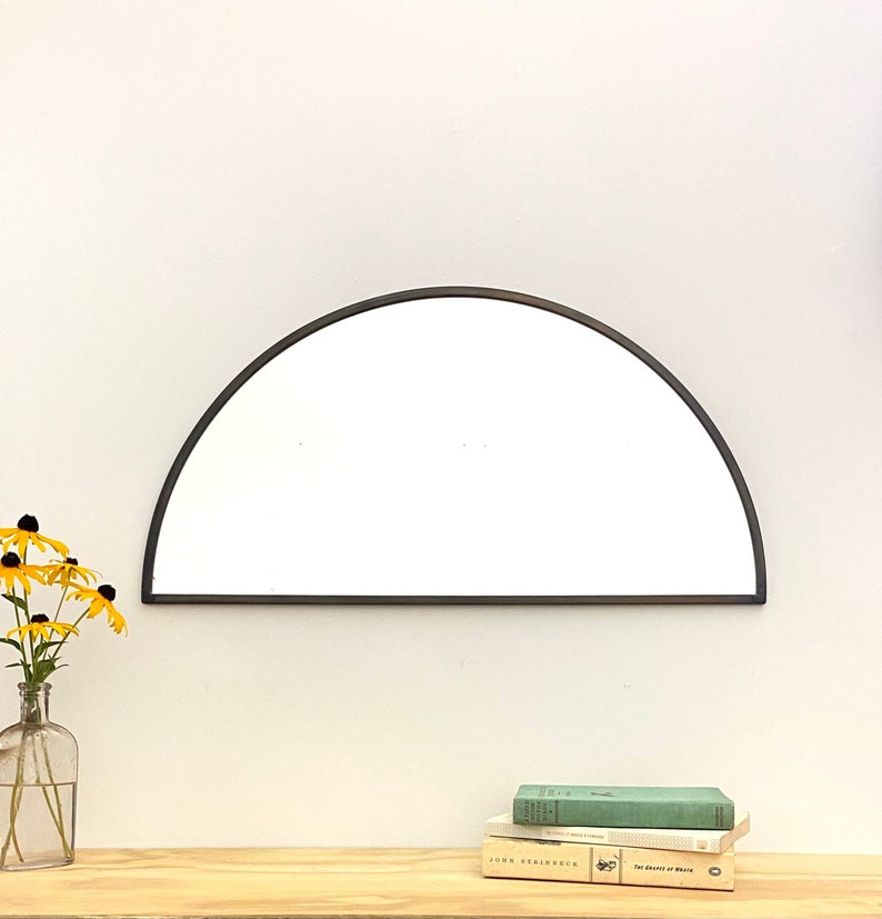 Half Circle Mirror Gray Border Handmade Wall Mirror Round Mirror Oval Modern Grey Metal Frame Flux Glass Etsy TV Television Commercial image 1