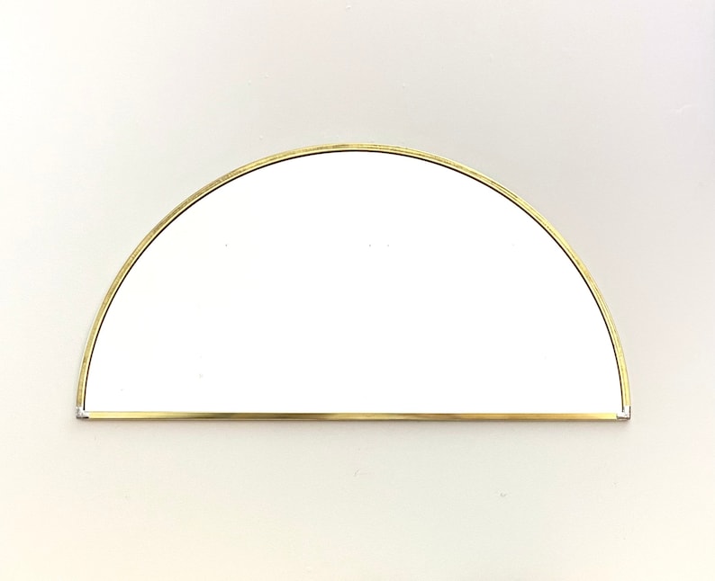 Half Circle Mirror Brass Border Handmade Wall Mirror Round Mirror Oval Modern Gold Metal Frame Flux Glass Etsy TV Television Commercial image 3