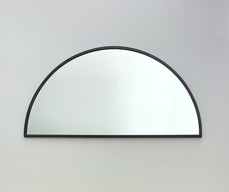 Half Circle Mirror Gray Border Handmade Wall Mirror Round Mirror Oval Modern Grey Metal Frame Flux Glass Etsy TV Television Commercial image 3