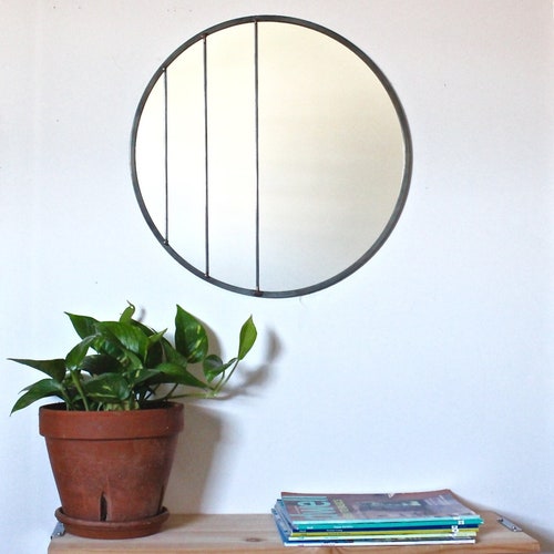 Circle Mirror Handmade Leaded Wall Mirror 20" Round Mirror Large Modern Wall Mirror Metal Frame Flux Glass Etsy TV Television Commercial