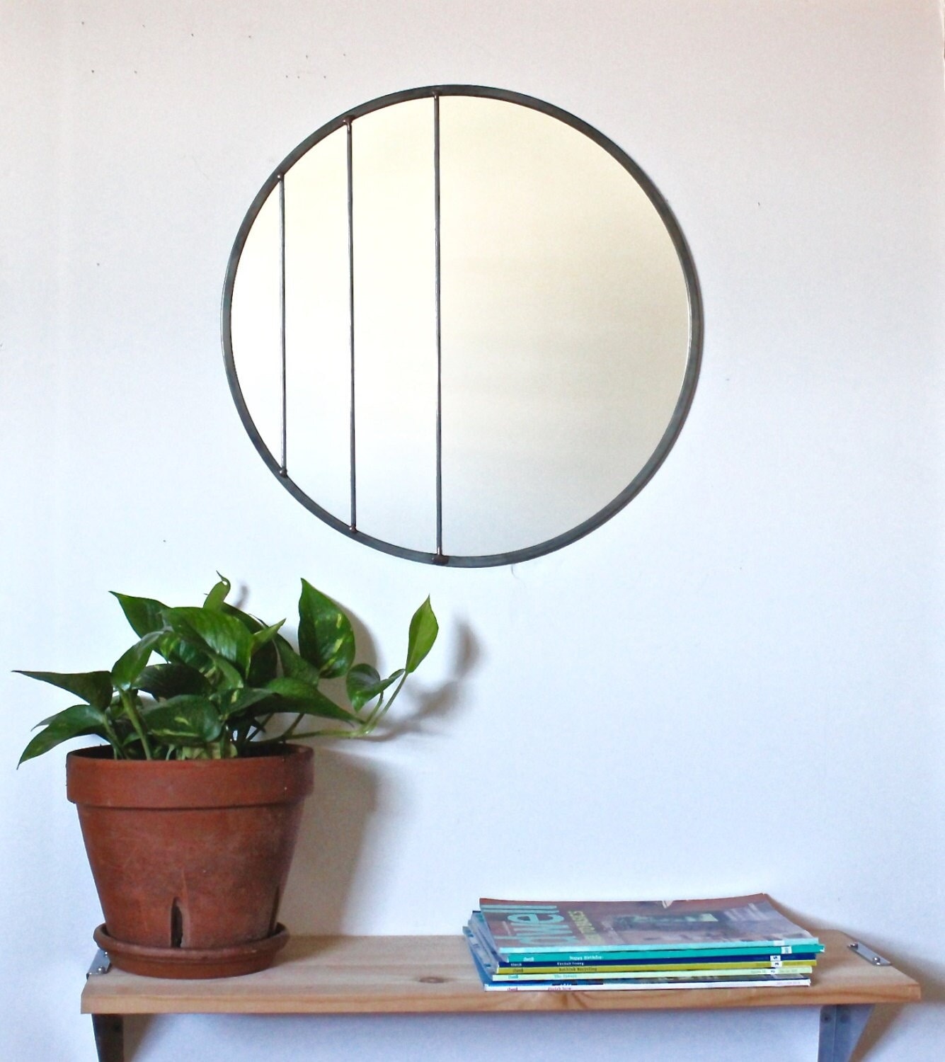 Circle Mirror Handmade Leaded Wall 20 Round Large Modern Metal Frame Flux Glass Etsy Tv Television C