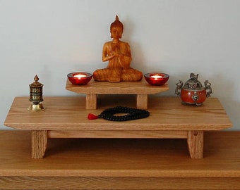 Solid oak table top Buddhist meditation shrine with a removable pedestal.  (Free shipping)