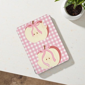 Apple Bow Plaid iPad Case with Pencil Holder Cover for iPad 11/10/9/8 Gen Air 7/6/5/4 iPad 13&quot; 11&quot; 10.9&quot; Pro 12.9 Inch iPad Mini 6/7 2025