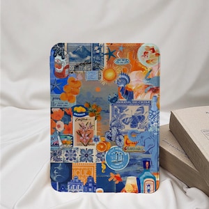 Blue Collage Kindle Case With Hand Strap, kindle 6&#39;&#39;/6.8&#39;&#39;/7&quot; case, Kindle paperwhite 12th/11th/10th case, Kindle 12/11/10, Kindle 2024 Case