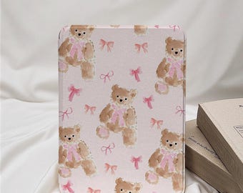 Cute Bear Bows Kindle Case with Hand Strap for Paperwhite 12th/10th/11th Paperwhite 6&#39;&#39;/6.8&#39;&#39;/7&#39;&#39; Cover for Kindle 2022/2024 Case Cover