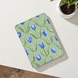 Green Stripes Floral iPad Case with Pencil Holder Cover for iPad 11/10/9/8 Gen Air 7/6/5/4 iPad 13&quot; 11&quot; 10.9&quot; Pro 12.9 Inch iPad Mini 6/7