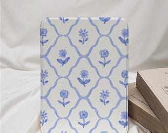 Blue Flower Pattern Kindle Paperwhite 12th 7&quot; Case, All New Kindle Colorsoft Case, Paperwhite 11th 6.8 Cover, Kindle 12th 2024,Kindle 6&quot;case