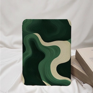 Gradient Green Line Art Kindle Case with Hand Strap for Paperwhite 12th/10th/11th Paperwhite 6''/6.8''/7'' Cover for Kindle 2022/2024 Case