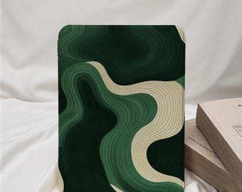 Gradient Green Line Art Kindle Case with Hand Strap for Paperwhite 12th/10th/11th Paperwhite 6&#39;&#39;/6.8&#39;&#39;/7&#39;&#39; Cover for Kindle 2022/2024 Case