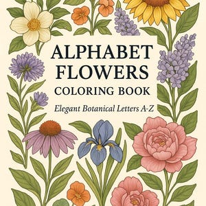 Alphabet Flowers Coloring Book Elegant Botanical Letters AZ