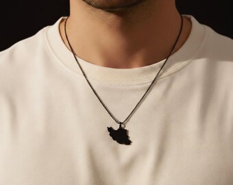Collier noir carte de l'Iran pour homme | Collier persan | Pendentif Iran | Acier inoxydable étanche | Cadeau persan pour lui