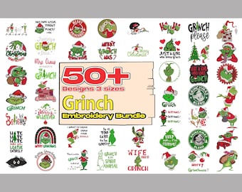 Desenhos de bordado de Natal, desenhos de bordado de Natal do Grinch, pacote de arquivos de máquina de bordado Merry Grinchmas. Mais de 50 desenhos, 3 tamanhos