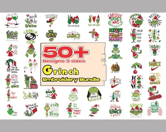 Desenhos de bordado de Natal, desenhos de bordado de Natal do Grinch, pacote de arquivos de máquina de bordado Merry Grinchmas. Mais de 50 desenhos, 3 tamanhos