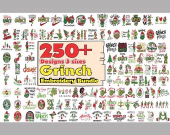 Desenhos de bordado de Natal, Desenhos de bordado de Natal do Grinch, Pacote de arquivos de máquina de bordado de Natal. Mais de 250 desenhos, 3 tamanhos