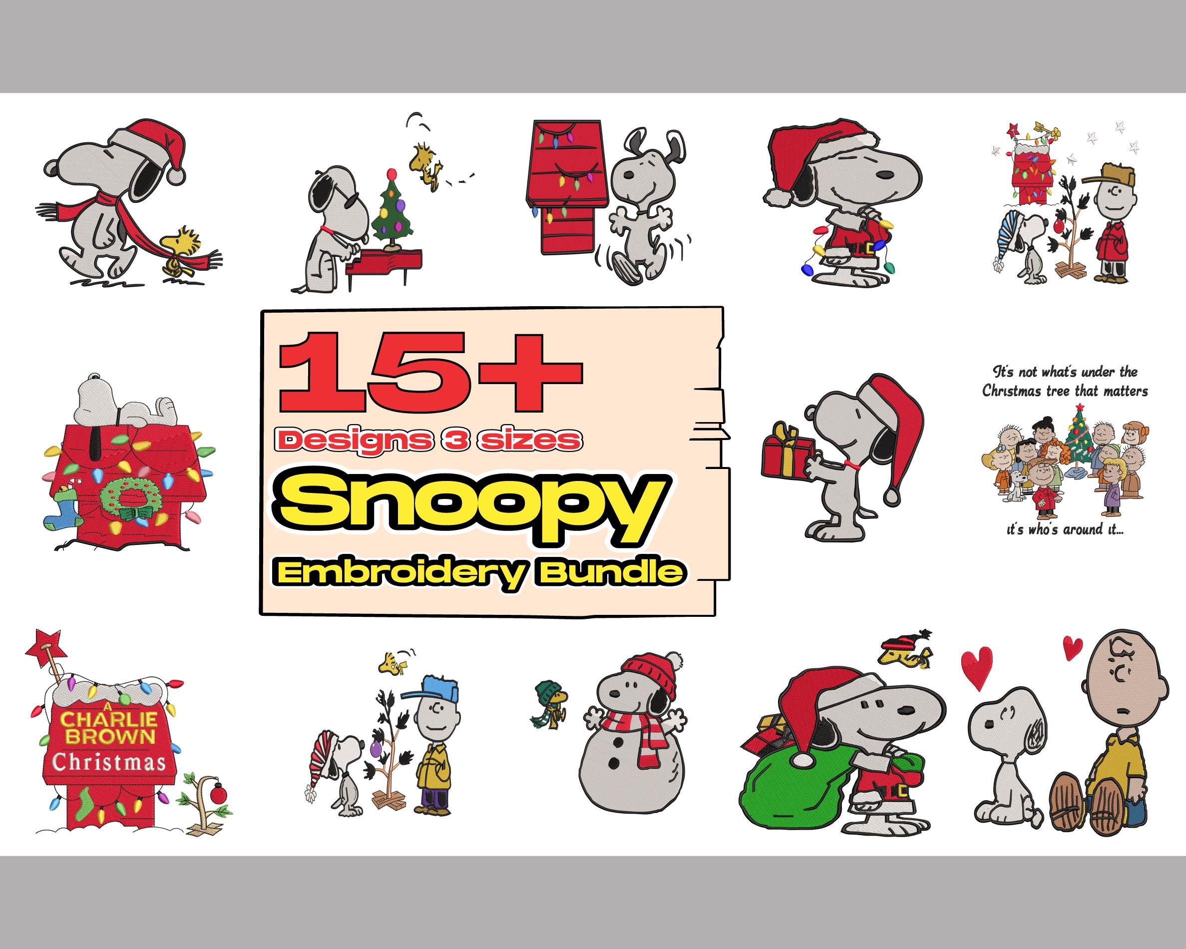 Desenhos de bordado de Natal, desenhos de bordado de Natal do Snoopy, pacote de arquivos de máquina de bordado de Natal. Mais de 15 desenhos, 3 tamanhos