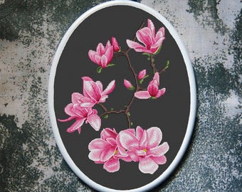 マグノリアクロスステッチキット、蝶のXステッチパターンの春の花