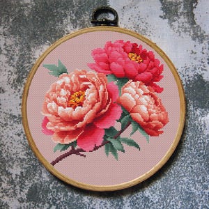 Flowers Cross Stitch Pattern Peonies Download PDF