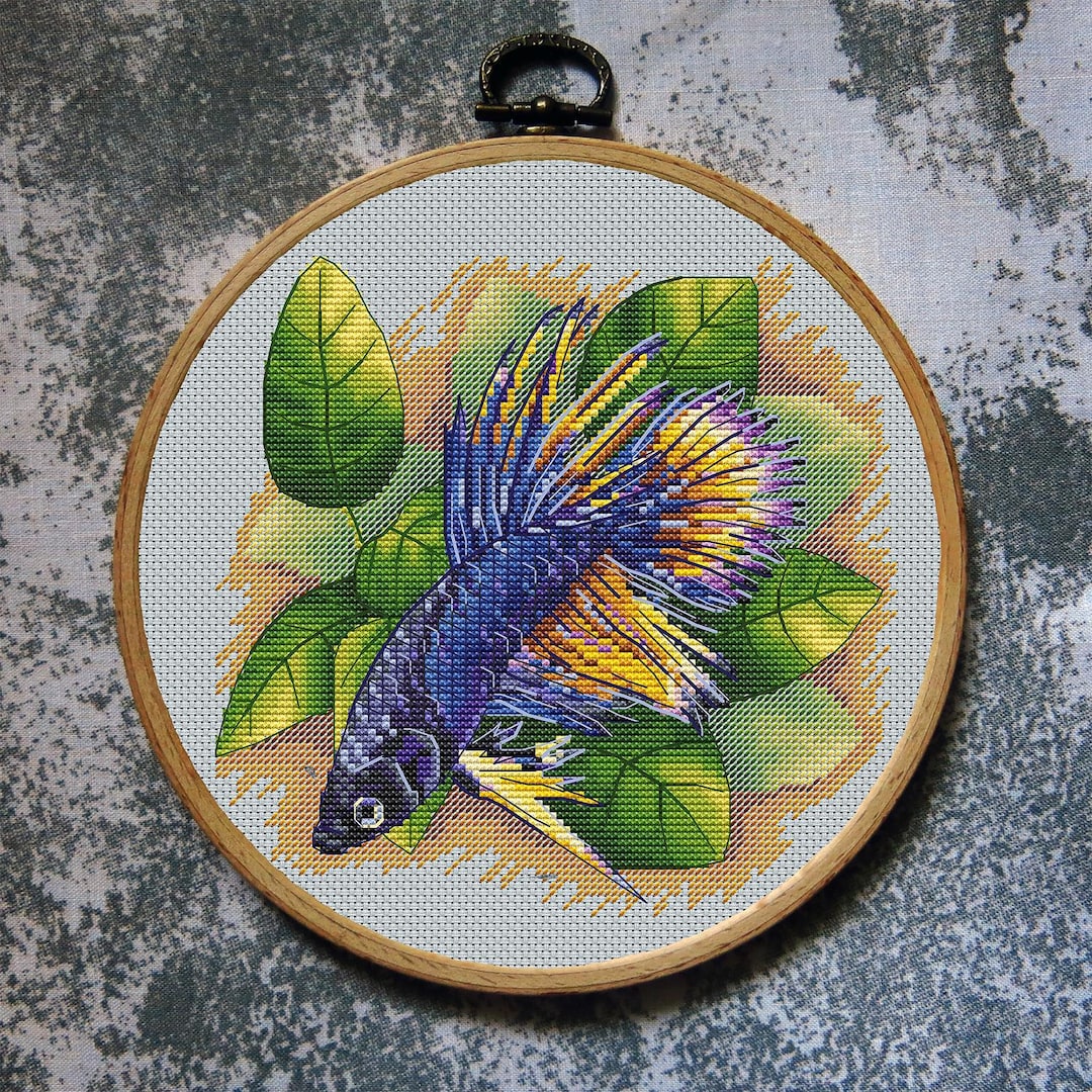 Fish Cross Stitch Pattern Сrowntail Betta Download PDF - Etsy