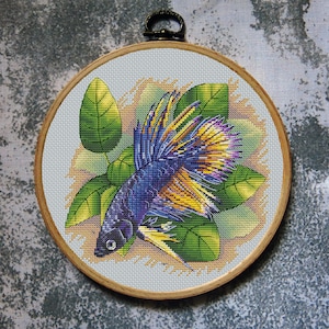 Fish Cross Stitch Pattern Сrowntail Betta Download PDF