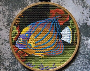 Fish Cross Stitch Pattern Blue Ring Angelfish Download PDF