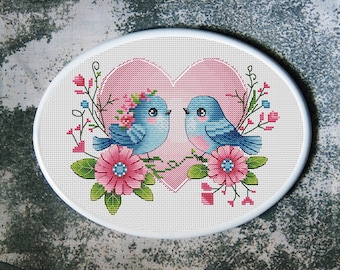 Valentine Birds Cross Stitch Pattern Download PDF