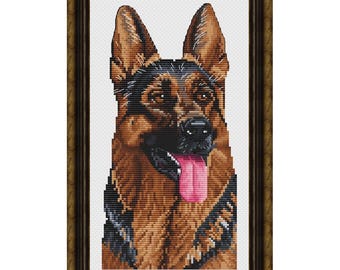 Patrón de punto de cruz de perros pastores alemanes. Descarga el PDF.