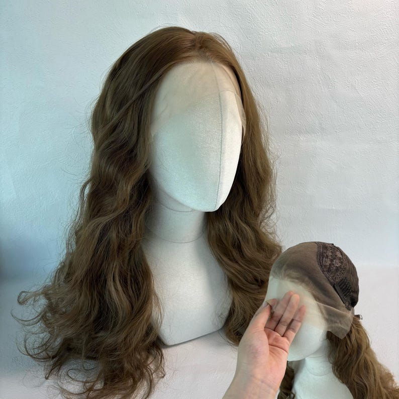Long Wavy Brown Lace Front Wig, High Temperature Fiber Hair, 24 Inch image 1