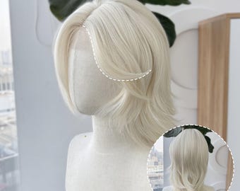 Peluca mullet con encaje frontal, peluca de disfraz de corte de lobo bicolor plateado, blanco y crema