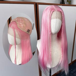 Pastel Pink Lace Front Wig – High Temperature Fiber Loose Waves, 3D Roots