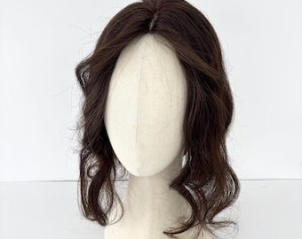 Silk Base Human Hair Topper: Water Wave Style, Gray Coverage,12x13cm