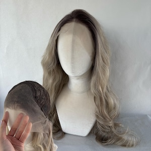 Ice Ash Blonde Balayage Wig: 13x6 HD Lace Front, High Temperature Fiber Wave