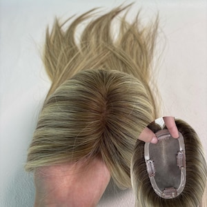 Balayage rubio para cabello humano: base monocromática con bordes de poliuretano, 7,6 x 12,7 cm, dos estilos