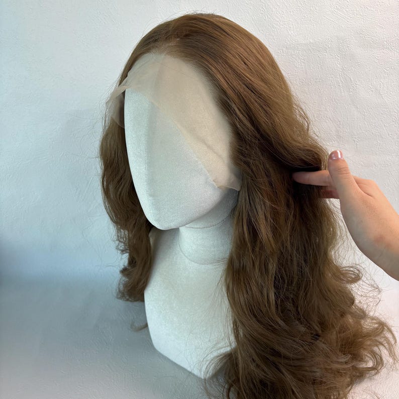 Long Wavy Brown Lace Front Wig, High Temperature Fiber Hair, 24 Inch image 11