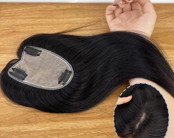 ディープVシルクベース人毛ヘアトッパー 7×10cm 12インチ クリップ式 目立たない生え際