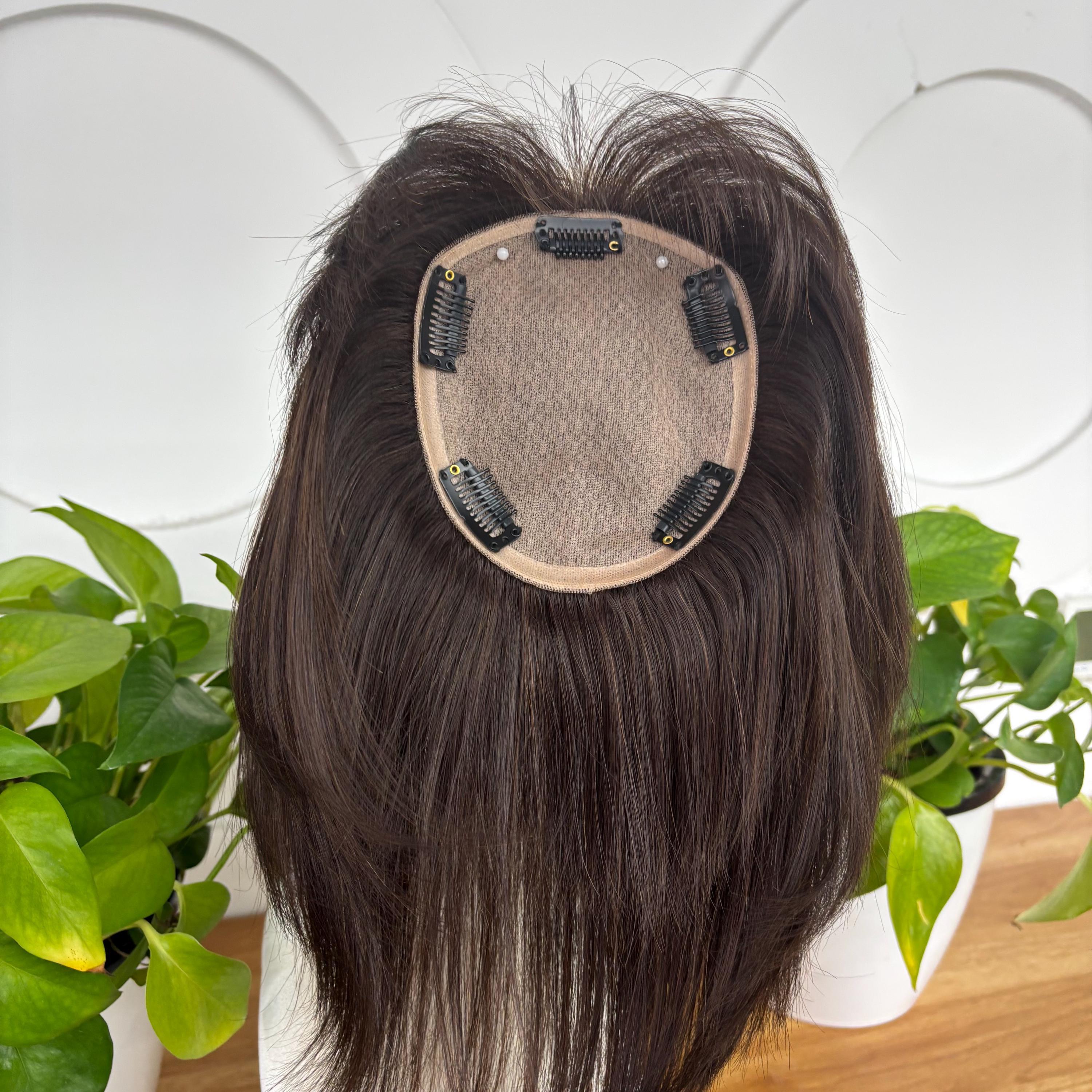 Human Hair Topper, Bob Bangs Style, Full Silk Base (4.7 display picture 2