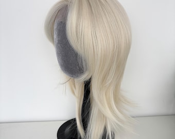 Parrucca mullet biondo platino: parrucca cosplay con taglio di lupo in fibra ad alta temperatura e pizzo frontale