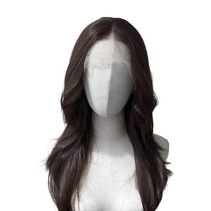 Dunkelbraune Lace Front Perücke - 24 Zoll glattes Hochtemperaturfaserhaar