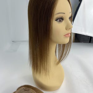 3x5&quot; Silk Base Human Hair Topper with PU Perimeter (Color #4) – Dual Clip/Adhesive Fit, Realistic Hairline & Scalp Parting