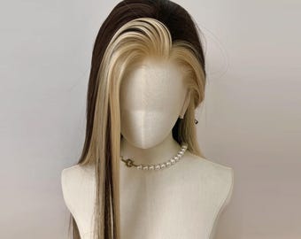 Adjustable High-Quality Lace Front Wig with Millennium Brown Straight Bangs for Cool Girls