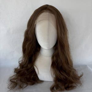 Long Wavy Brown Lace Front Wig, High Temperature Fiber Hair, 24 Inch image 12