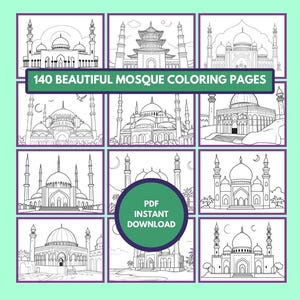 Islamic Coloring Book: 140 Mosque Coloring Pages - Muslim Kids Coloring Book with Beautiful Masjid Designs